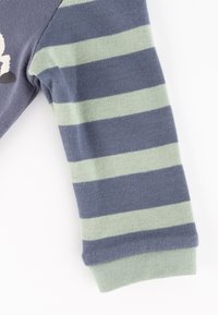 Langärmliges Oberteil in Blau mit grünen Streifen. Hergestellt aus weichem Strickstoff, mit gerippten Bündchen und abgerundetem Saum.