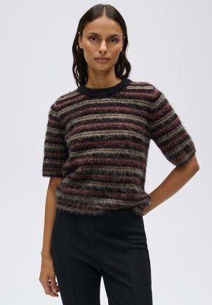 OPUS, SLIM FIT STRIPED TEXTURE - Print T-shirt - cherry jam