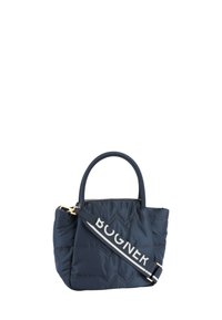 Granatowa pikowana torba na ramię z podwójnymi uchwytami, zawiera odczepiany pasek z logo "BOGNER", gładką teksturę i złote okucia.