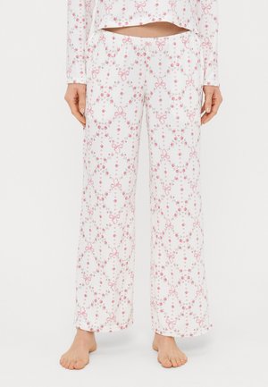LIQUID COZY WIDE LEG - Pyžamové nohavice - white/red