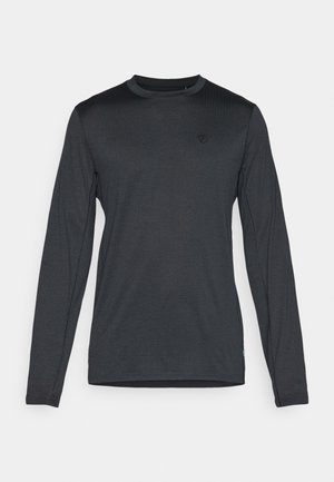 Tumšas pelēkas krāsas garām piedurknēm krekls, ar klasisko apkakli un smalku logotipa detaļu. Gluda tekstūra ar pieguļošu formu.