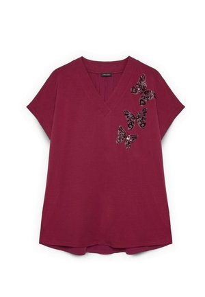 Fiorella Rubino, T-SHIRT CON FARFALLE IN PAILLETTES - Printtipaita - bordeaux