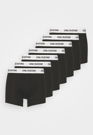 Black boxer briefs set of six with white elastic waistband featuring "ONLY&SONS" logo. Soft fabric, mid-thigh length, and no visible patterns.