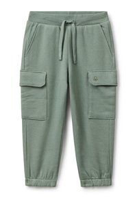 Groene katoenen joggers met een geribbelde tailleband, verstelbare trekkoord, twee cargozakken en elastische boorden bij de enkels. Subtiel logo detail.