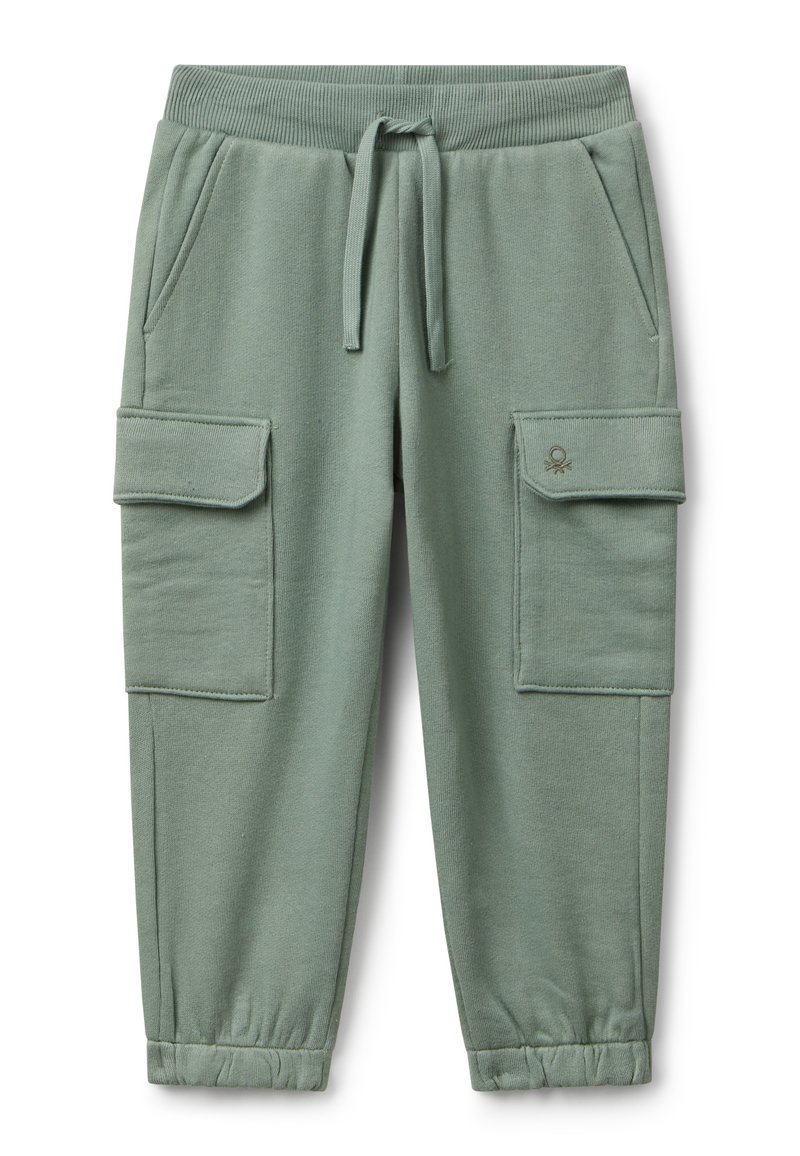 Groene katoenen joggers met een geribbelde tailleband, verstelbare trekkoord, twee cargozakken en elastische boorden bij de enkels. Subtiel logo detail.