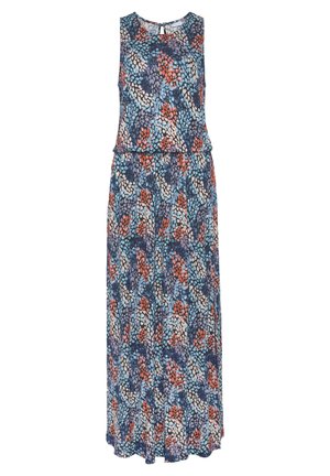 Maxi dress - blau-koralle bedruckt