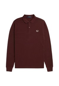 Polo a maniche lunghe in bordeaux. Realizzato in cotone, presenta un colletto classico, una patta con tre bottoni e un piccolo logo bianco sul petto.