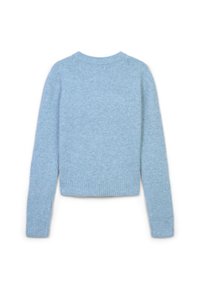 Maglione corto azzurro chiaro realizzato in un morbido tessuto testurizzato. Presenta maniche lunghe e un orlo a coste, con un classico scollo rotondo.