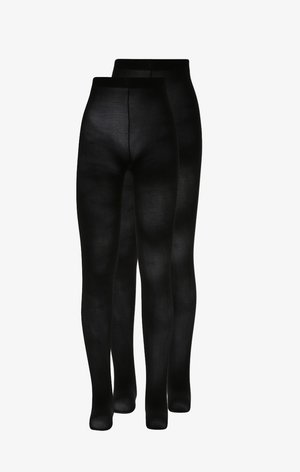 Leggings neri realizzati in un materiale liscio ed elasticizzato. Presentano una vita alta e un design aderente. Adatti a diverse taglie.