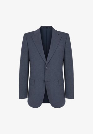 Ciemnoniebieska marynarka wykonana z teksturowanej tkaniny. Posiada klapę w typie notch, jednorzędowy krój, dwie przednie kieszenie oraz jedną kieszeń na piersi.