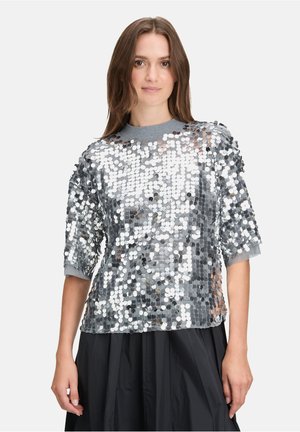 PAILLETTEN-MIT RIPPBÜNDCHEN - Print T-shirt - silver grey