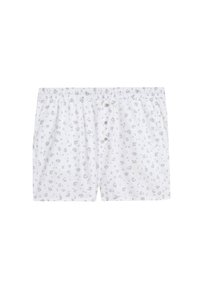 Vita boxershorts med grå leopardmönster, med elastisk midja och två framknappar. Mjuk bomullsmaterial, avslappnad passform.