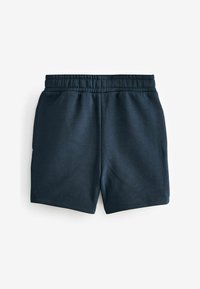 Mörkblå shorts i mjukt tyg med elastiskt midjeband, med två sidofickor och en enkel, slät design.