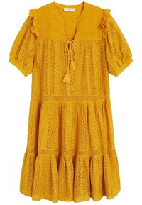 Robe En Mousseline Jaune Moutarde Mango - Taille S - Manches Longues, Longueur Midi, Style A-Line - Occasion Très Bon état