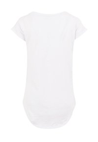White short-sleeve crew neck t-shirt shown from back with curved hem and slight texture in fabric.