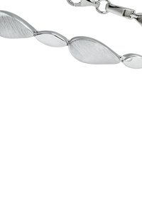 Bracelet en métal argenté avec un design alterné de maillons en forme de goutte d'eau polis et brossés. Il comprend un fermoir sécurisé.