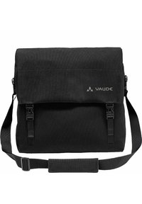 Borsa a tracolla nera con pattina pieghevole, cinturino regolabile e chiusura a fibbia. Realizzata in tessuto resistente con un dettaglio logo discreto.