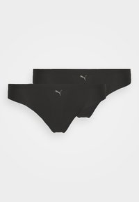 Crni besprijekorni set donjeg rublja s glatkim materijalom, srednjim strukom i suptilnim sivim Puma logotipom na svakom komadu.