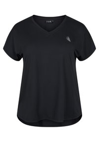 Active by Zizzi SHORT SLEEVE SPORT WITH V-NECK - T-shirt - bas - black