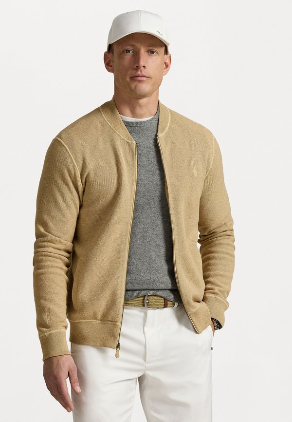 KNIT COTTON FULL-ZIP SWEATER - Zip-up sweatshirt - camel combo