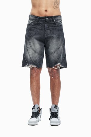 FAVELA CUTLINE WAVE UNISEX - Kratke hlače od trapera - black