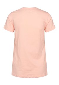 Kurzärmliges T-Shirt aus weicher rosa Baumwolle mit klassischem Rundhalsausschnitt und einem entspannten, locker sitzenden Design. Nahtloses Rückendetail.