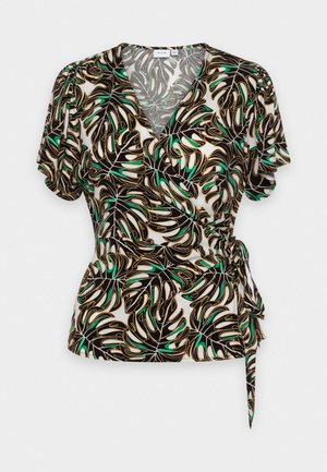 VILA, VIMAYA WRAP - Blouse - cloud dancer/black/green