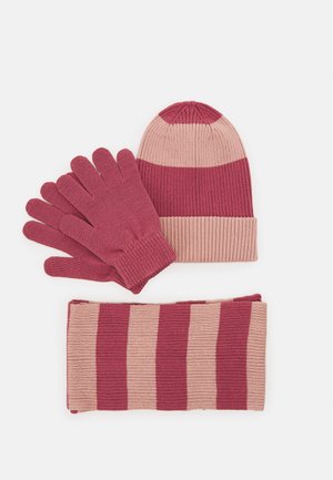 EXCLUSIVE STRIPES SCARF BEANIE AND GLOVES SET UNISEX - Scarf - dusty pink
