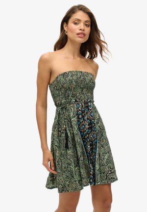 Superdry TROPEZ BANDEAU - Day dress - green leaf paisley