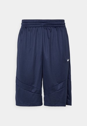 Navy blue athletic shorts made of breathable mesh fabric, featuring an elastic waistband and a white Nike logo on the side.