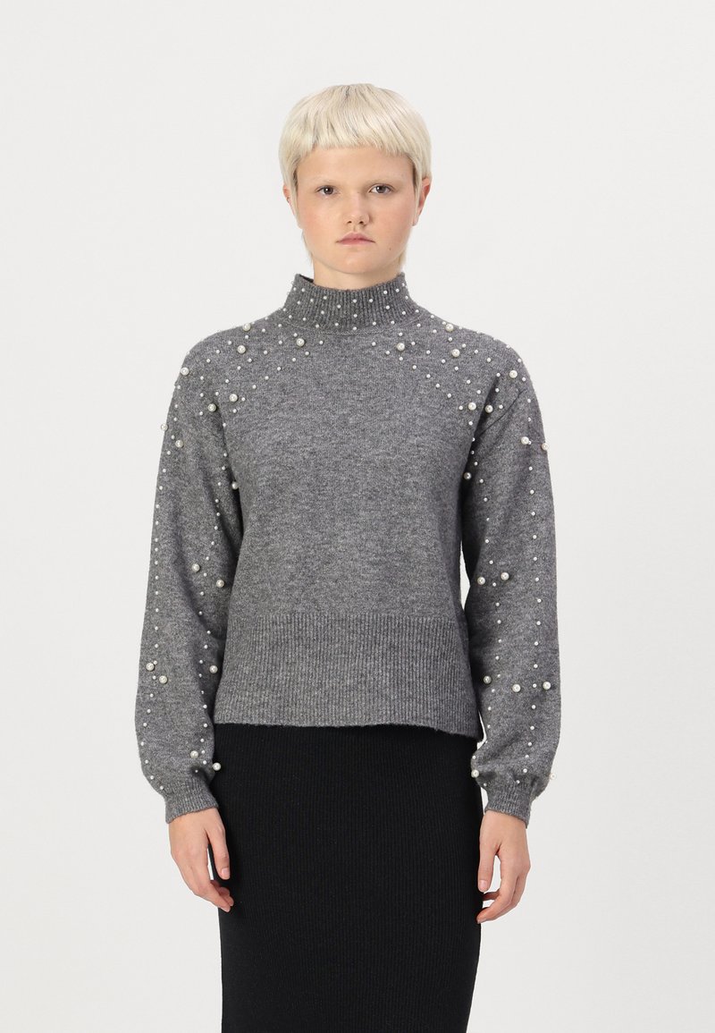 Pieces PCREA HIGH NECK PEARL - Strickpullover - magnet
