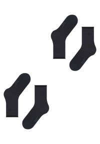 Czarne bawełniane skarpetki o gładkiej fakturze, w standardowej długości, z wzmocnionymi piętami i palcami. Minimalne logo w subtelnym niebieskim wzorze.