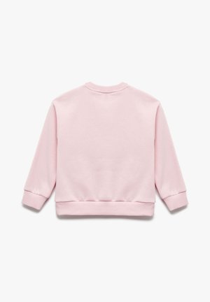 Pink sweatshirt with a round neckline, long sleeves, ribbed cuffs, and hem. Soft texture, plain design with no visible logos or patterns.