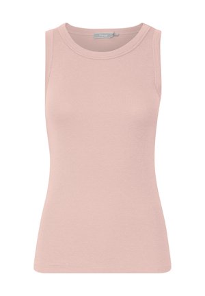 Bezroku rievots džersija tops gaismrozā krāsā ar apaļu kakla izgriezumu un piegulošu siluetu.