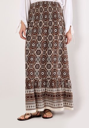 BATIK PRINT SMOCKED - Maxi skirt - brown