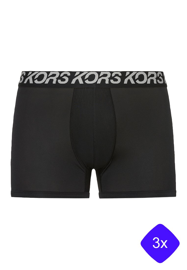 Czarne bokserki w dopasowanym kroju, z miękkiego materiału, z szerokim czarnym pasem w szare napisy.