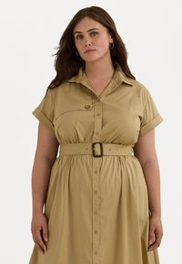 Lauren Ralph Lauren Woman BELTED STRETCH-COTTON BLEND SHIRTDRESS - Kreklkleita - birch tan