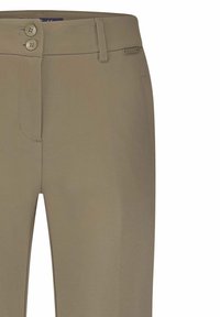 Beige op maat gemaakte broek met een rechte pasvorm, voorzien van twee knopen op de tailleband, zijzakken en stijlvolle stiksels.