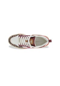 Sneaker con tomaia in pelle bianca, dettagli bordeaux e stampa leopardata. Presenta lacci tondi e una collaudata imbottita per il comfort.