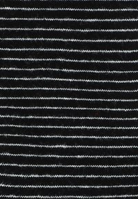 Czarna tkanina z białymi poziomymi paskami, prezentująca teksturowany wzór dzianiny. Paski różnią się szerokością, co przyczynia się do ogólnego designu.