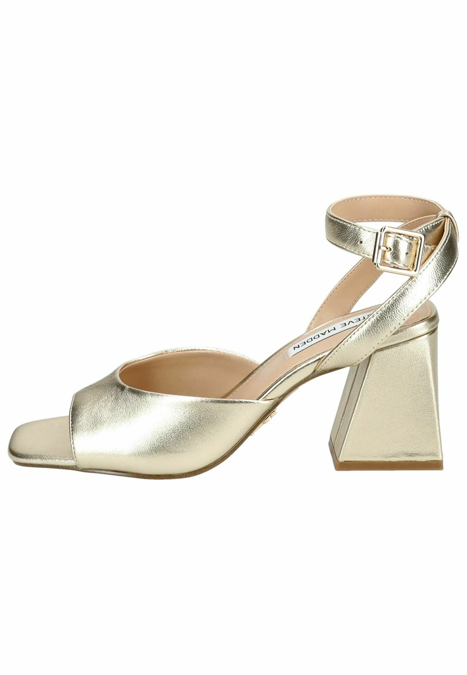 Steve Madden Sandali Con Tacco Audrina Donna, Pelle Dorata, Punta Quadrata, Taglia 38 EU