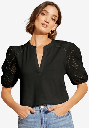 BRODERIE SHORT SLEEVE REGULAR FIT - Marškinėliai su spaudiniu - black