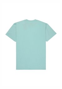 T-shirt en coton bleu clair à manches courtes, col rond, et dos uni. Pas de logos ni motifs visibles. Texture douce.