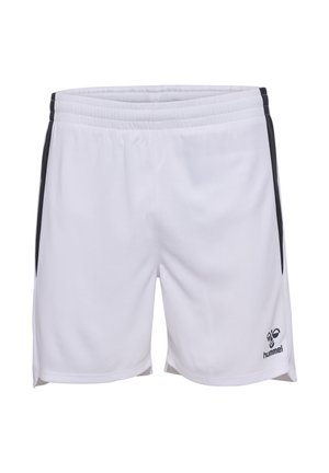 Witte sportshorts van ademend materiaal, met zwarte zijkanten en een klein logo op de rechteronderhoek. Inclusief elastische tailleband.