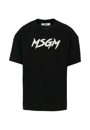 Czarny bawełniany T-shirt z krótkimi rękawami i klasycznym okrągłym dekoltem. Wyrazisty biały logotyp "MSGM" w stylu pędzla z przodu.