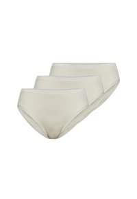 Pakke med tre cremefarvede bomulds hipster trusser med en glat tekstur og et klassisk snit, der har en blød taljeledning og ingen synlige mønstre.