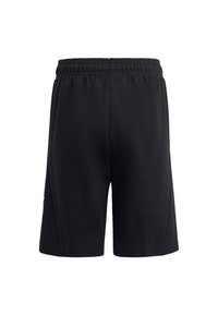 Pantaloni sportivi neri realizzati in tessuto morbido, con una cintura elasticizzata e tasche laterali. Taglio dritto con una texture liscia.