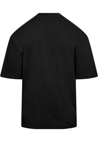 Black cotton t-shirt with short sleeves and a round neckline. Smooth texture, solid color, and classic fit with no visible logos or patterns.
