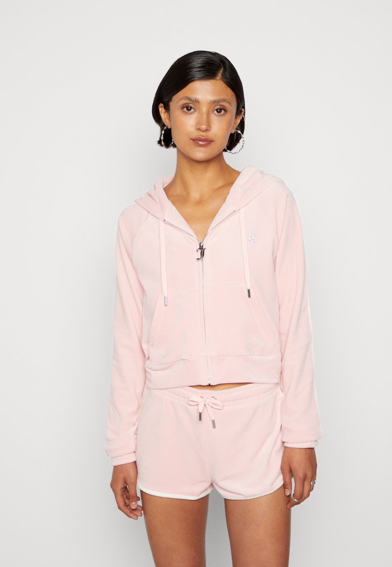 Juicy Couture CROPPED ZIP THROUGH HOODIE WITH CONTRAST BINDING - Sweat zippé - almond blossom