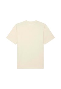 T-shirt a maniche corte di un beige chiaro, realizzato in cotone morbido. Design semplice con collo rotondo, texture liscia e senza dettagli aggiuntivi.